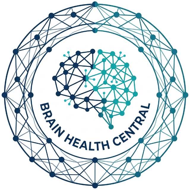 Brain Health Central logo: a networked brain inside a ring of connected nodes