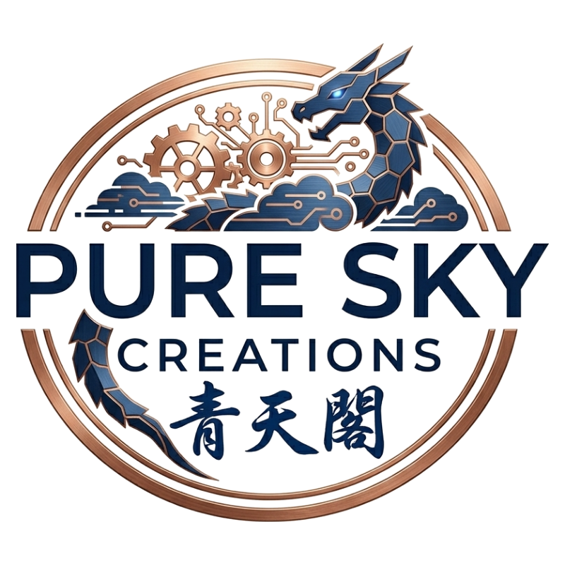 Pure Sky Creations emblem, navy and copper