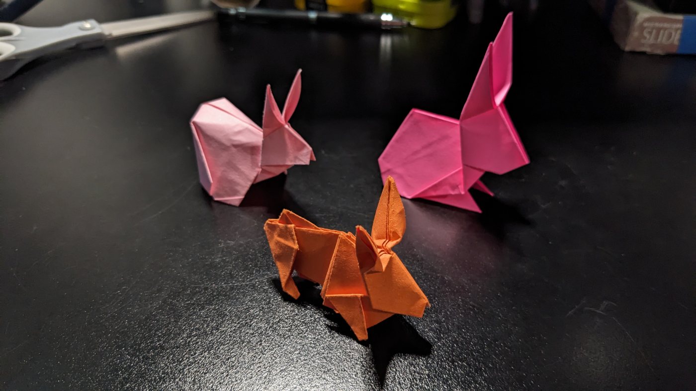 Pink and orange origami rabbits